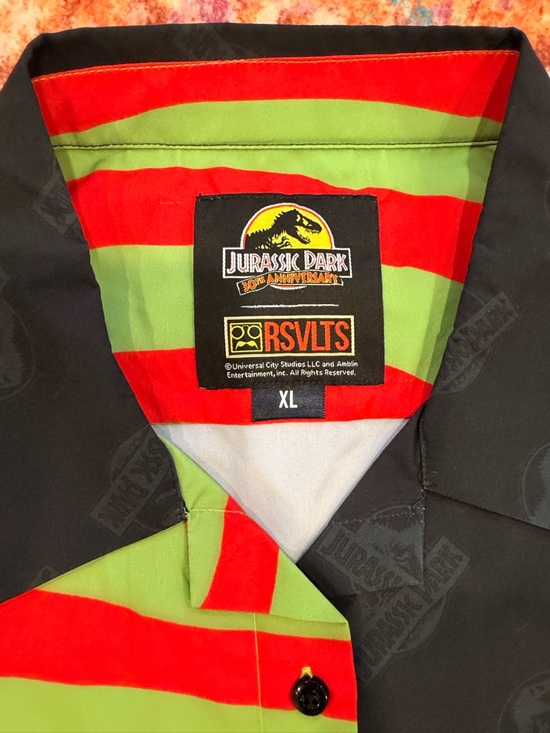 RSVLTS Jurassic Park 30th Anniversary Button Up Shirt XL Striped Dino - Picture 2 of 2